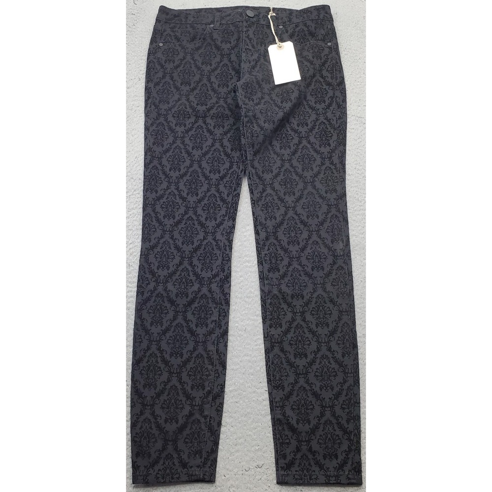 HARPER Skinny Jeans Womens 29 Black Denim Damask Print 5 Pocket Low Rise Stretch